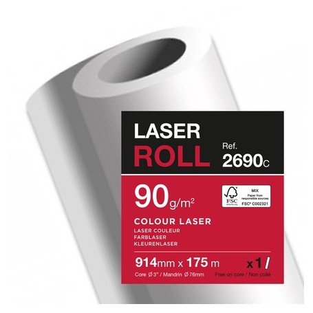 Clairefontaine rouleau papier PPC Colour Laser 90gr 0,914 (36") x 175m (Ø3") FSC
